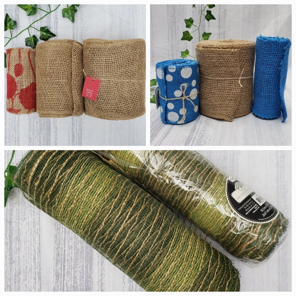 Burlap Bundle of 8 Decorative Craft Ribbon Rolls